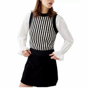 French Connection Monochrome Striped Vest with White Blouse